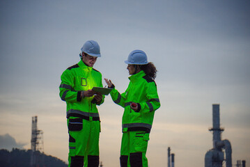 Petroleum engineers are working at petroleum refineries.
