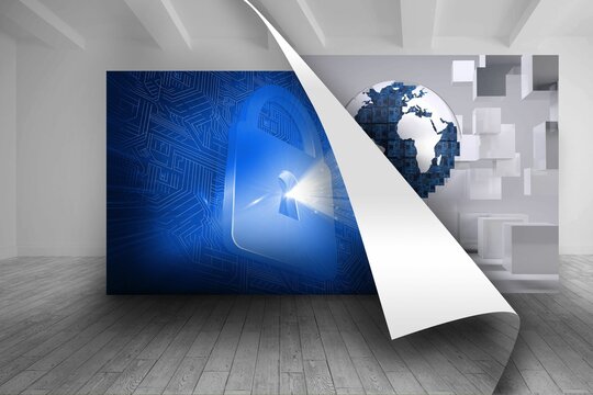 Fototapeta Blue picture of lock over picture of earth