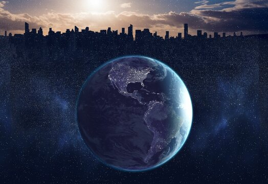 Fototapeta Picture of the earth in front of a city