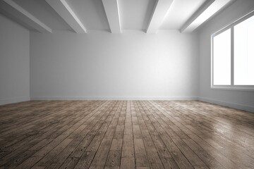 Empty white room with wooden floor