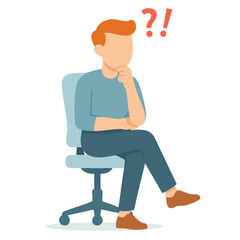 Flat Illustration of Man Sitting on Chair with Question Mark Sign
