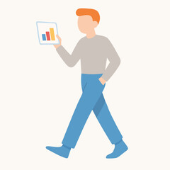 Flat Style Walking Business Man Presenting Data Chart Illustration