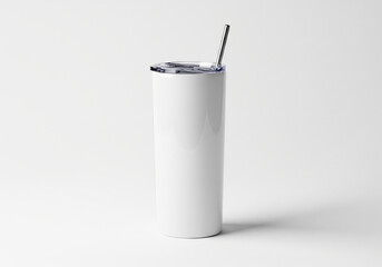 Blank White Tumbler with Straw Mockup