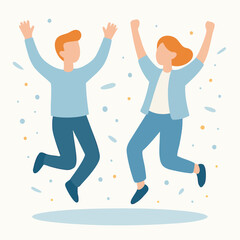 Simple Flat Illustration Cheerful People Jumping Celebrating Success Illustration