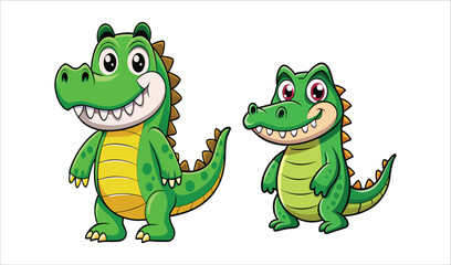 Fototapeta premium Cute cartoon crocodiles big and small illustration