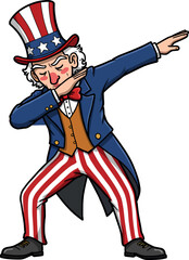 Dabbing Uncle Sam - Funny Patriotic Vector Cartoon Character Illustration American 4th July