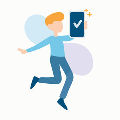 Flat Illustration Man Holding Smartphone with Checkmark App Concept Design