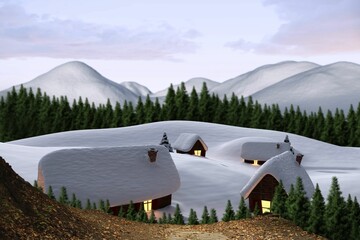 Digitally generated Cute village in the snow