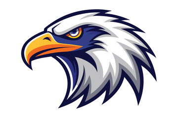 Fierce eagle head with a golden beak looks ahead in detailed format