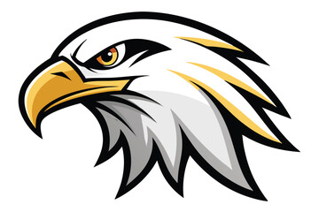 Fierce eagle head reveals bold golden beak and penetrating amber eye intently watching on