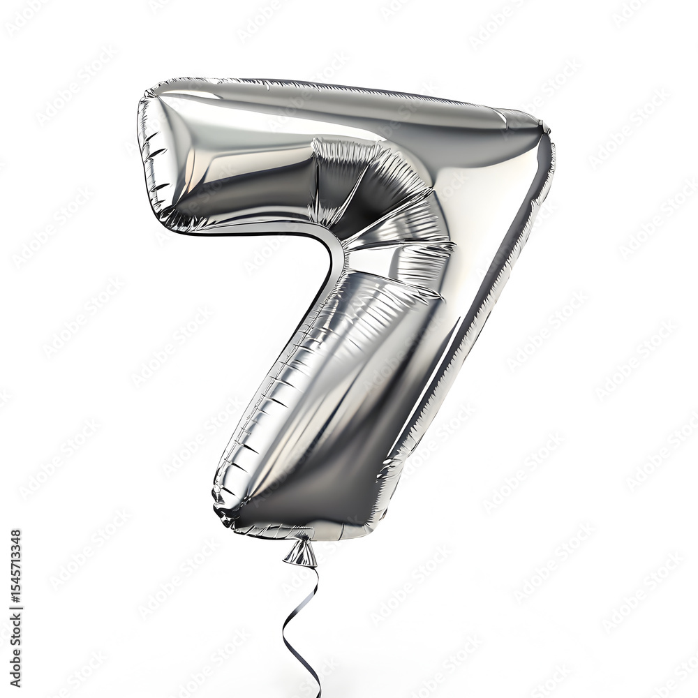 Fototapete a balloon shaped like the number 7 ,silver metallic finish with realistic reflections and smooth tex