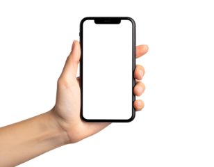 Hand holding a smartphone with blank screen