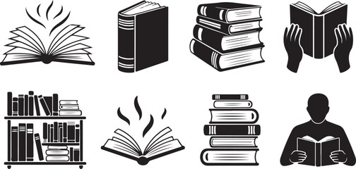  Icon Set Representing Inspirational Reading and the Power of Books