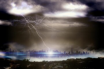 Stormy sky over large city