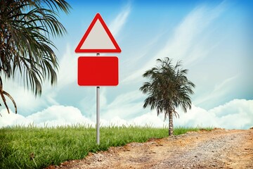 Hazard signs beside trail
