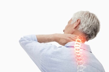 Highlighted spine pain of man