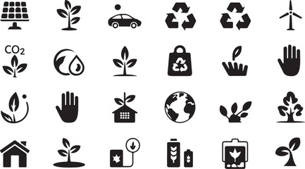 Line Style Environmental Icons for Green Living and Renewable Energy Concepts
