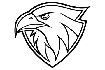 Striking eagle head depicted in bold black lines forming a stylized emblem
