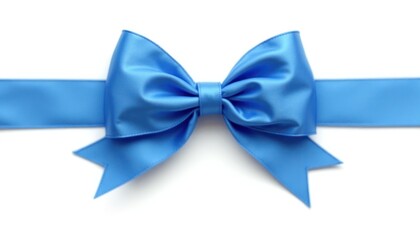 Elegant light blue satin ribbon bow on white background.
