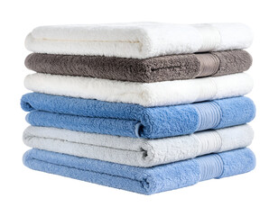 Stack of six soft towels in various colors arranged neatly