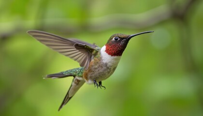 Obraz premium Close-up view of a hummingbird in flight.