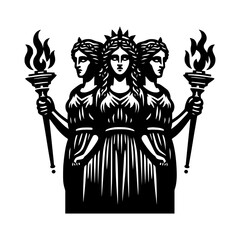 Three graces holding flaming torches