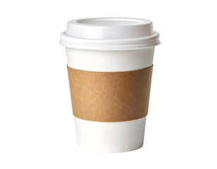 Empty disposable coffee cup with cardboard sleeve
