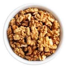 Top view of walnuts in cup isolated on transparent background, object, cut out