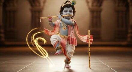 Baby krishna flute player hindu god mythology indian culture divine child art