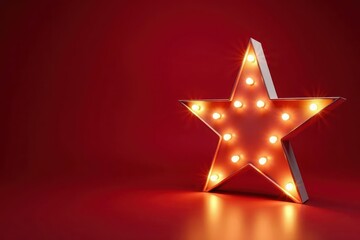 Giant star prop, illuminated bulbs, red velvet backdrop, set, showbiz