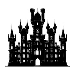 Obraz premium Black and white silhouette of a majestic castle