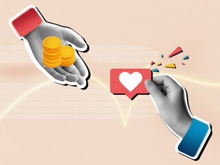 Hand Exchanging Coins for Social Media Approval Illustration Concept