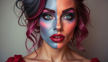 Fototapeta premium Close-up of a woman with vibrant, artistic makeup.