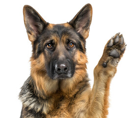 German shepherd dog isolated giving high five isolated on a transparent background