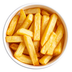 Top view of Potatoes fry in cup isolated on transparent background, object, cut out
