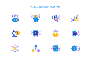 Fototapeta premium Ai Stock Market and Investment icons Pack for Artificial Intelligence Finance Analysis Economy Concept with Robot. Bitcoin Business and Cryptocurrency Blockchain Financial Tech, AI icon Payment.