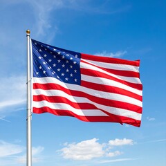 Obraz premium American Flag Waving Proudly Against a Bright Blue Sky