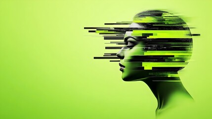 Digital Woman, Data Stream, Green Background, AI Concept