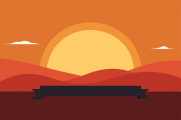 Sunset Desert Landscape  Vibrant Hues and Serene Hills