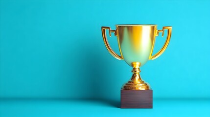 Gold trophy award on blue background