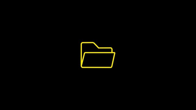 Yellow folder file box animation icon on black background. HD Video motion graphic animation icon