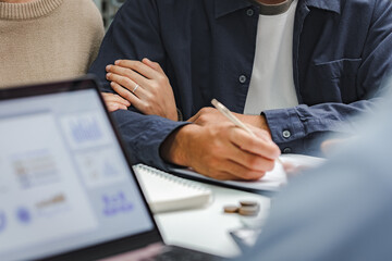 Married couple consulting with financial advisor for investment and savings planning, supportive relationship and financial decision making together