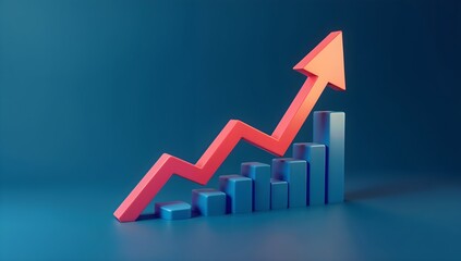 3D Growth Bar Graph with Upward Arrow Concept
