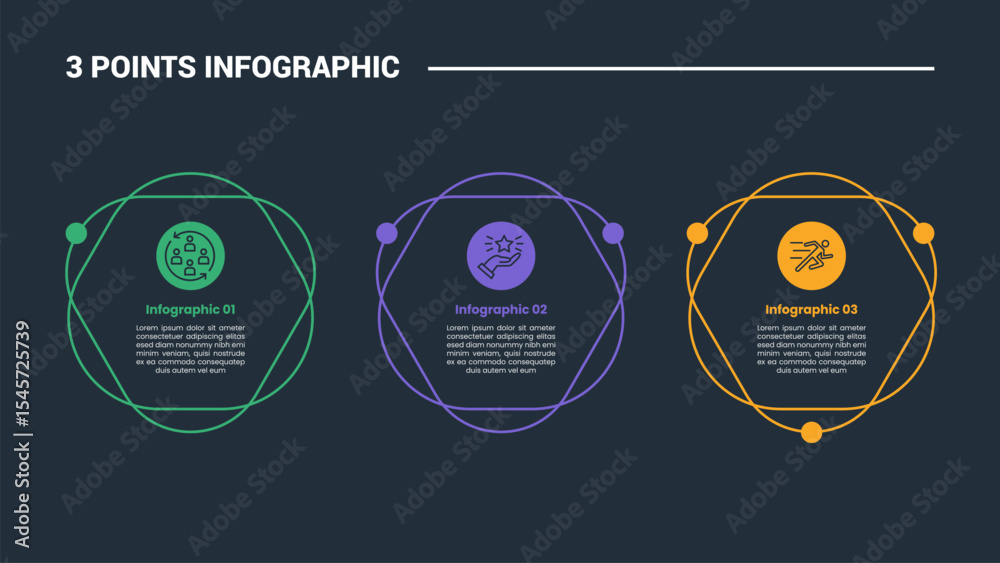 Poster 3 stage infographic process diagram with creative circle box stack layer with horizontal direction w