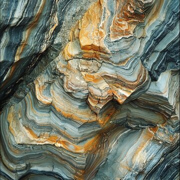 Geological fold patterns in mountain strata, tectonic compression evidence