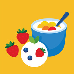 Berry and Yogurt Healthy Breakfast, breakfast cereal with fruits vector 