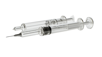 Medical syringe and needle, sterile and unused Transparent background, PNG