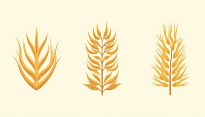 Three stylized representations of wheat heads.