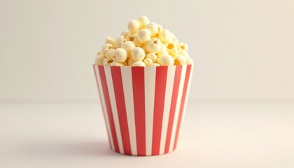 Popcorn in a striped container.