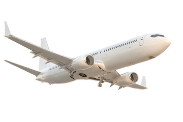 Obraz premium White passenger jet plane flying isolated on transparent background